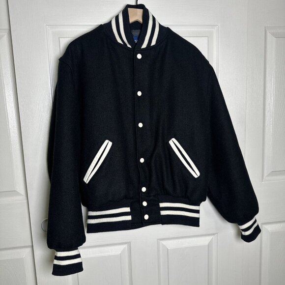 VTG Holloway Mens Large Black Varsity Jacket Original Wool Retro 90s Y2K USA - Picture 3 of 16